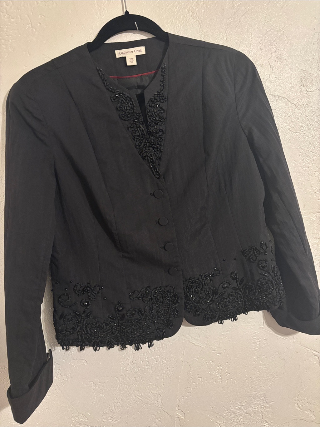 Coldwater Creek Black Beaded Trim Blazer Jacket
